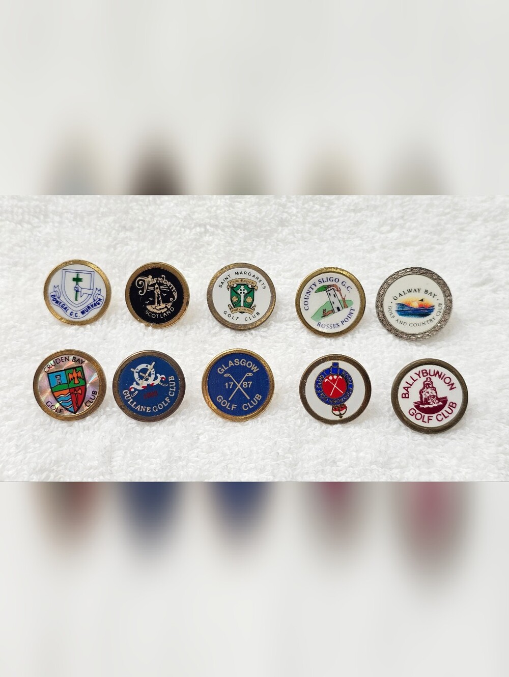 Lot of 10 Vtg Rare Metal Golf Ball Markers Scotland & Ireland Links Course Crest